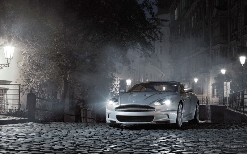 Aston Martin on a cobblestone street