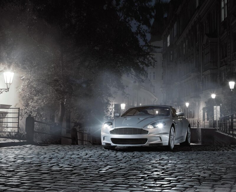 Aston Martin on a cobblestone street