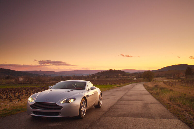 Aston Martin on a country road