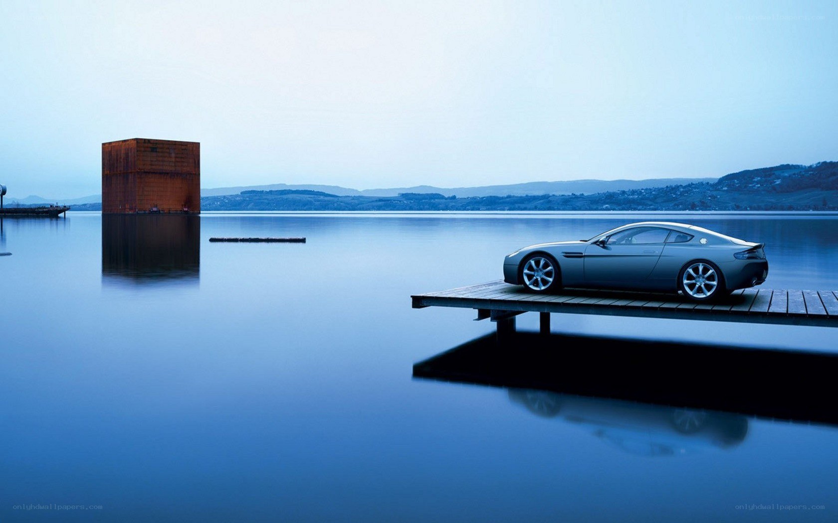 Aston Martin on a dock