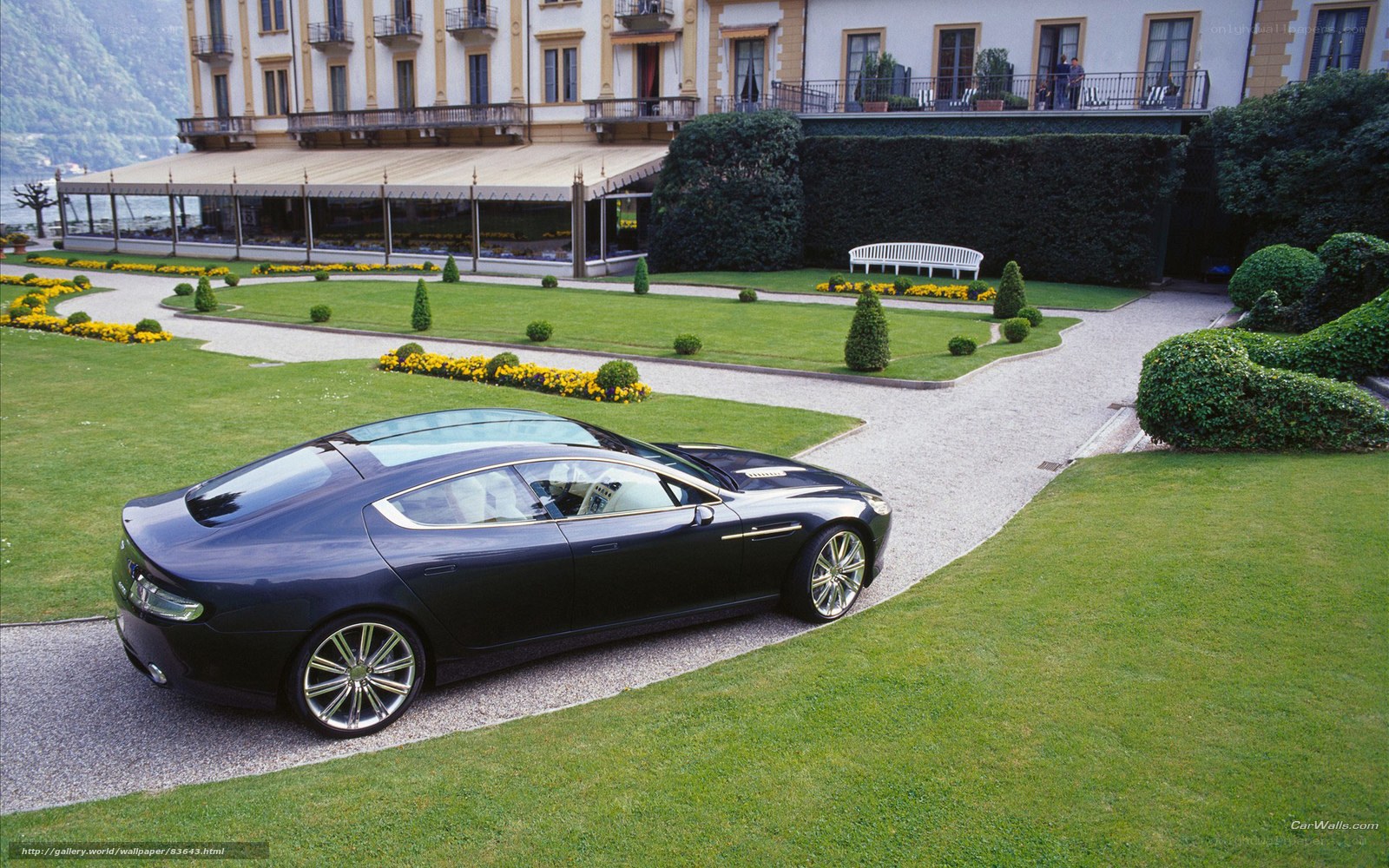 Aston Martin on a garden path
