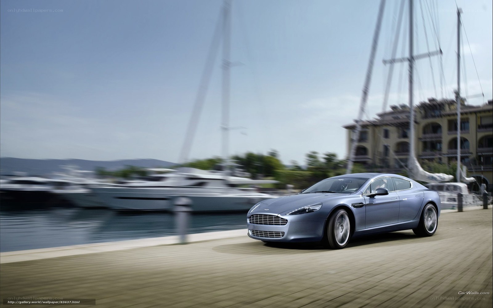 Aston Martin on a marina promenade