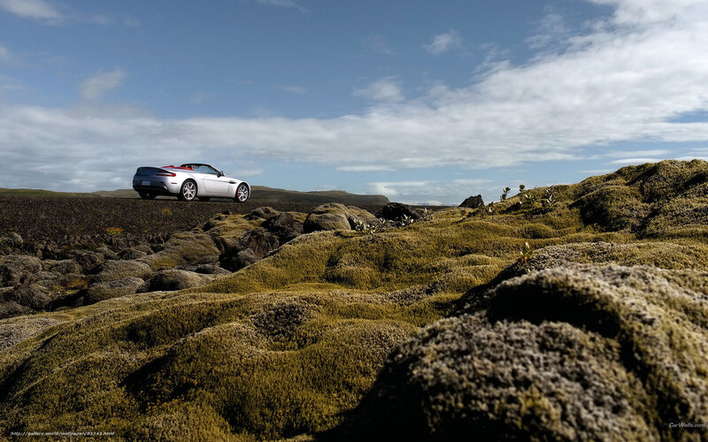 Aston Martin on a mossy landscape