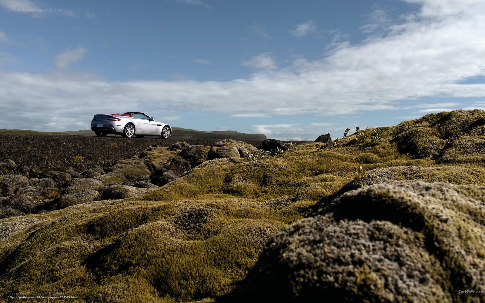 Aston Martin on a mossy landscape