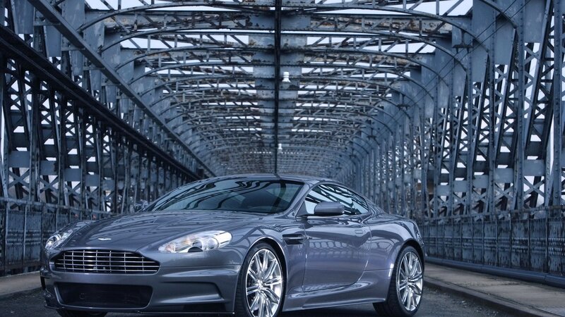Aston Martin on a steel bridge