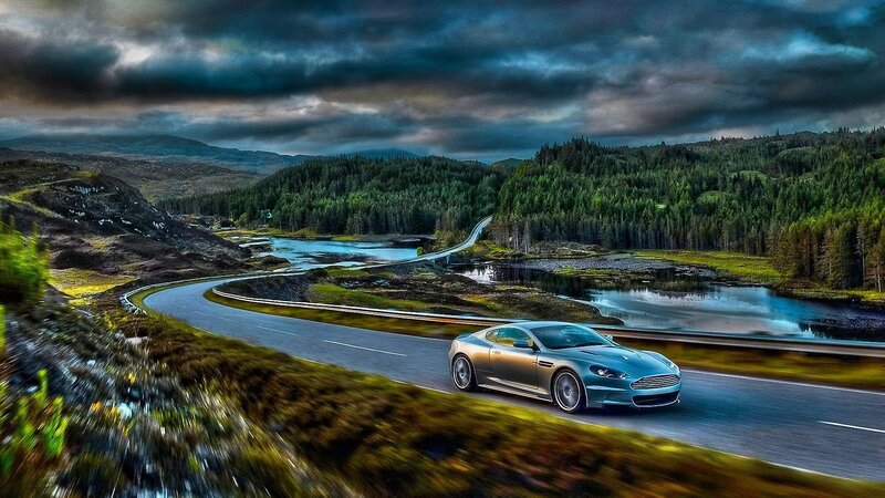 Aston Martin on a winding road