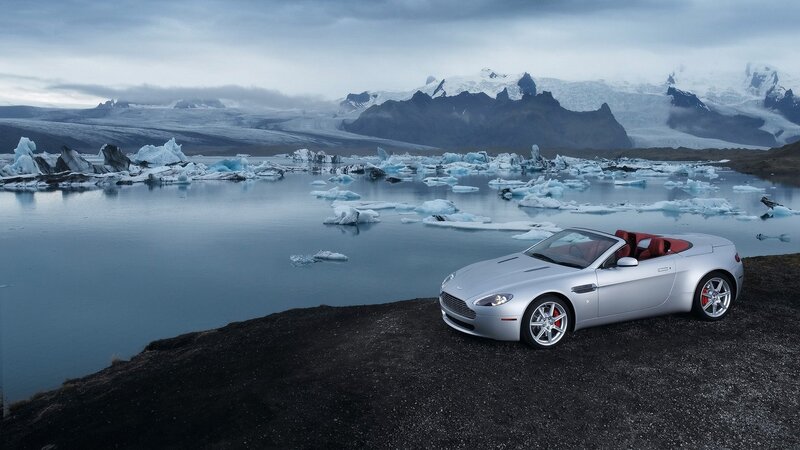 Aston Martin on an icy shore