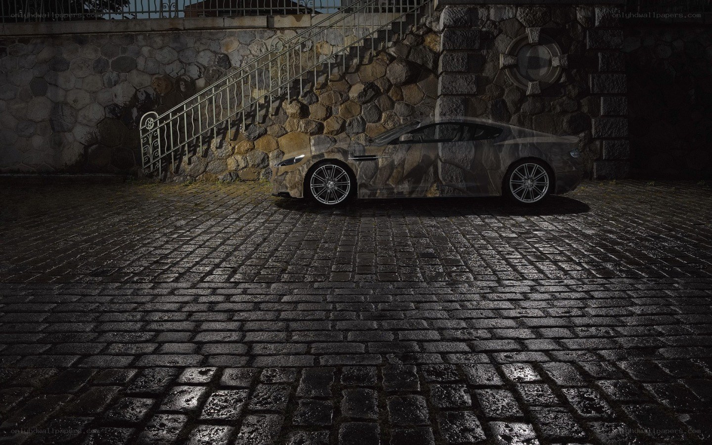 Aston Martin on cobblestones