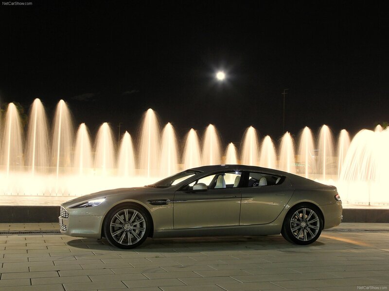 Aston Martin on display at night