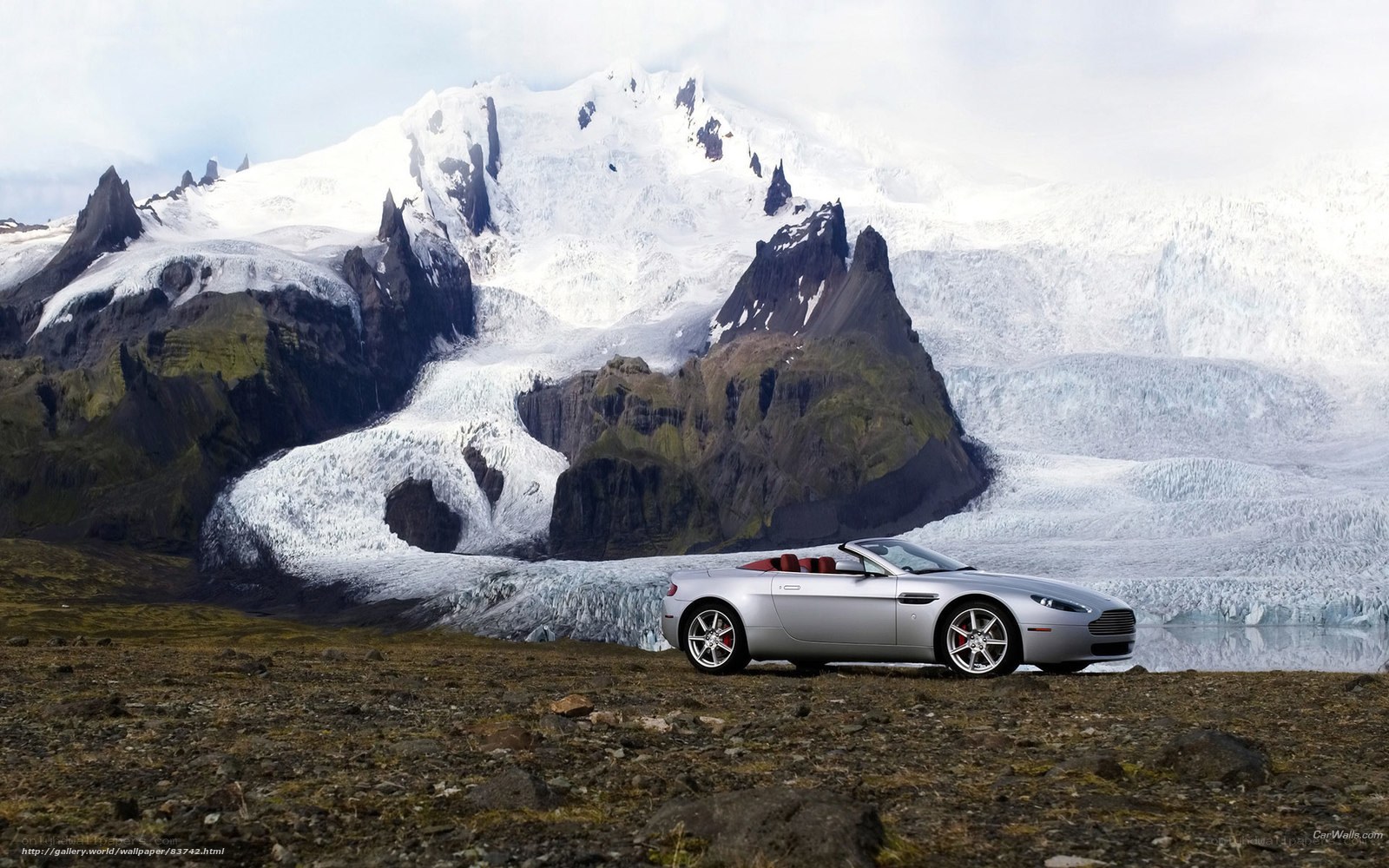 Aston Martin on glacier landscape