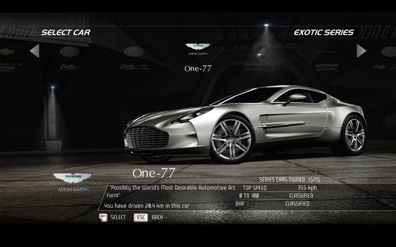 Aston Martin One-77 car selection