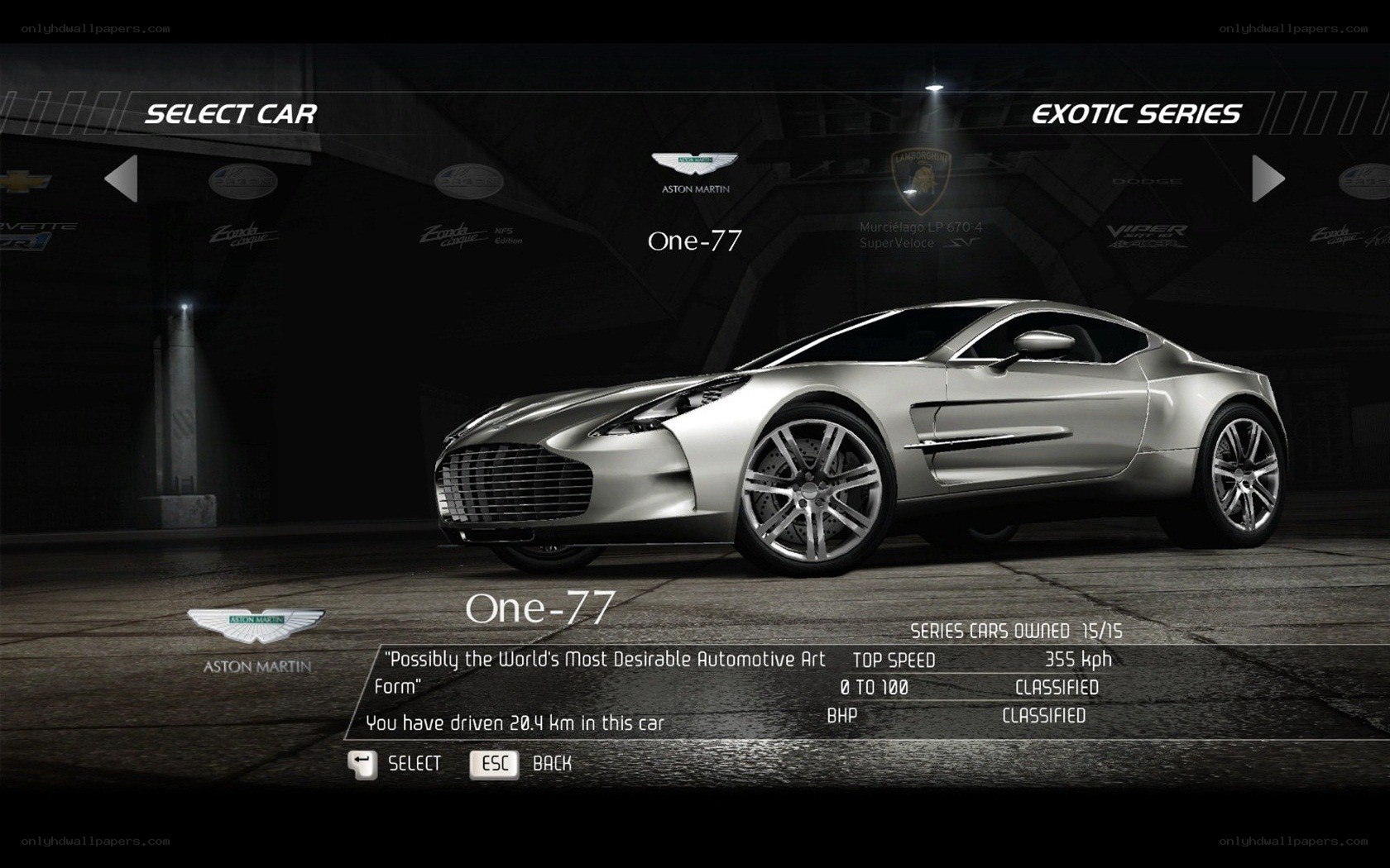 Aston Martin One-77 car selection