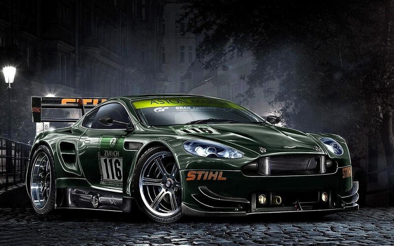 Aston Martin race car at night