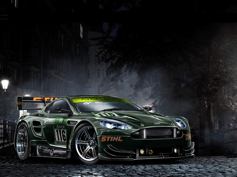 Aston Martin race car at night