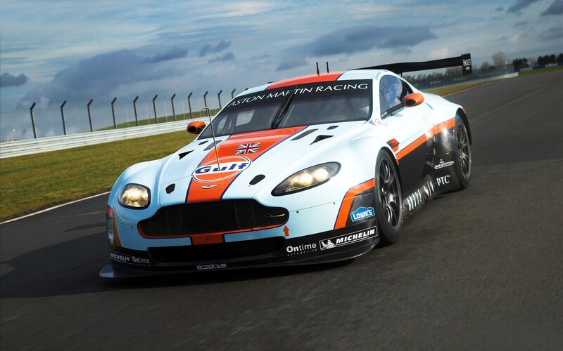Aston Martin race car on track