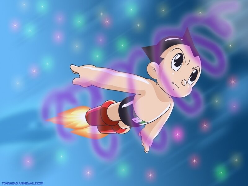 Astro Boy flying through space