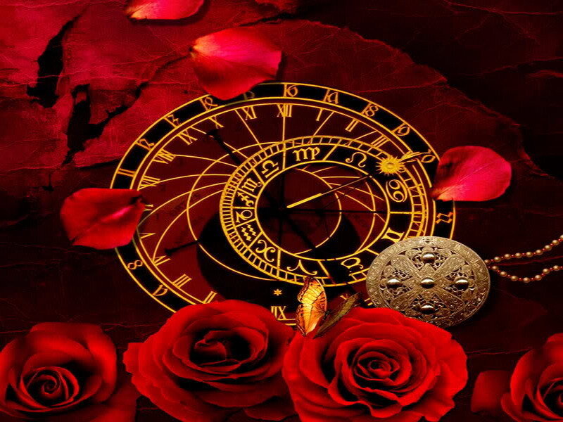 Astrological clock with red roses