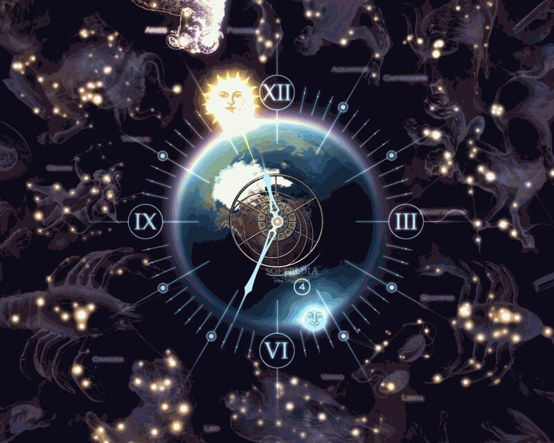 Astrological clock with zodiac signs
