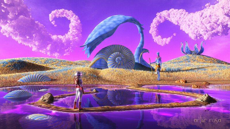 Astronaut and Alien on Planet
