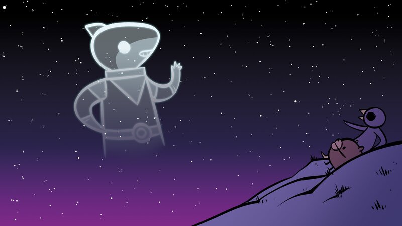 astronaut and creatures on hill