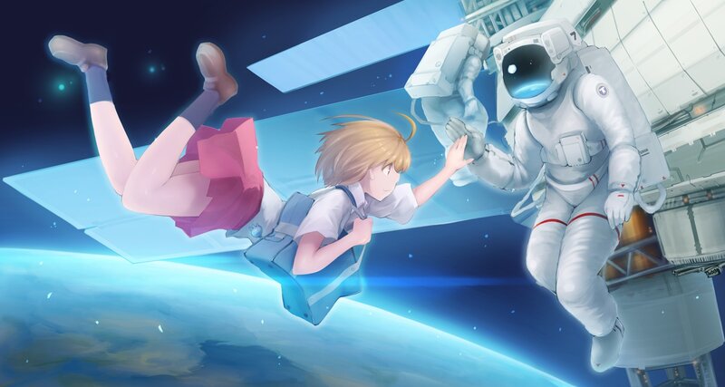 Astronaut and Girl in Space — Blue