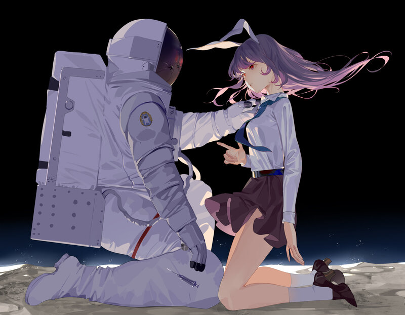 Astronaut and Girl on Moon