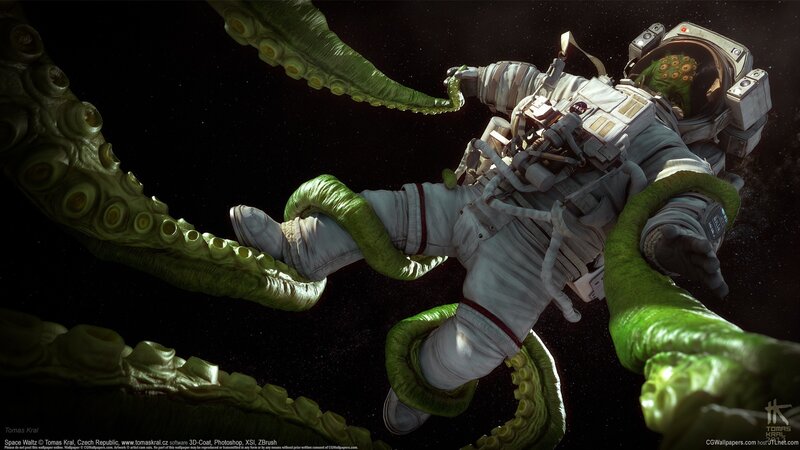 Astronaut Attacked by Tentacles — Green