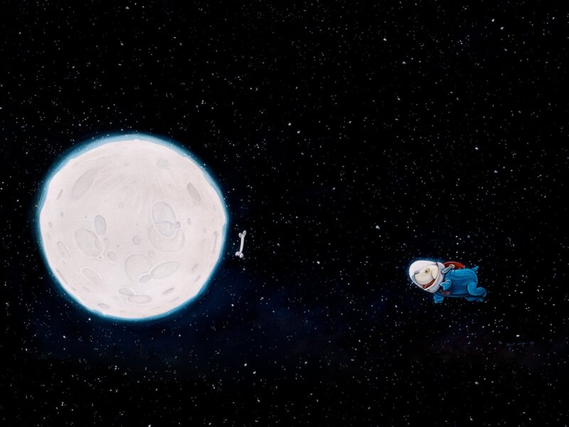 Astronaut Dog in Space — Black, Serene, Night