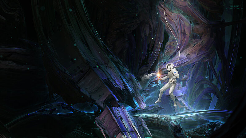 Astronaut Exploring Cave