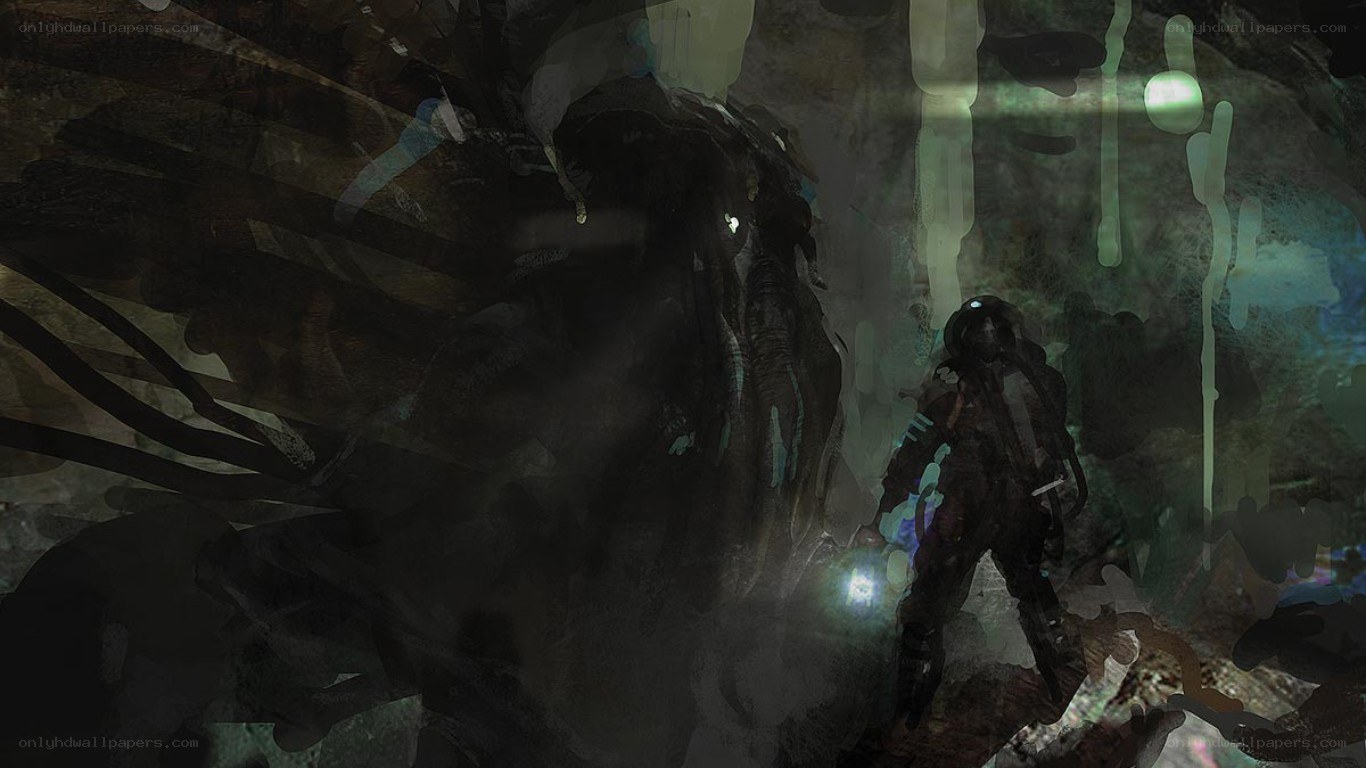 astronaut facing alien creature