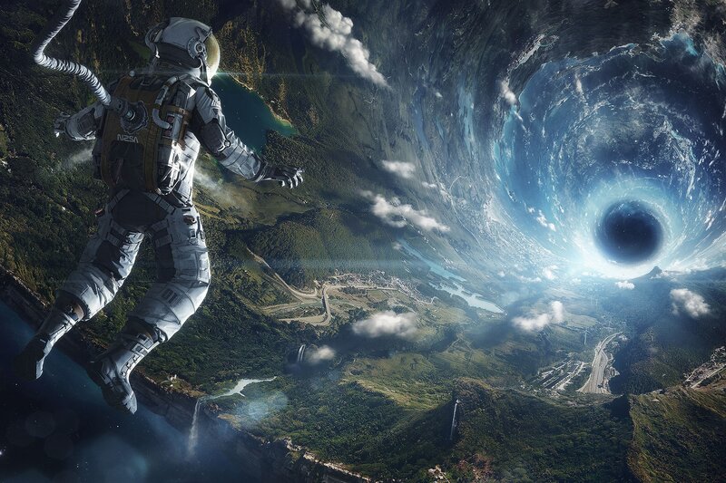 Astronaut Falling into Black Hole — Blue, Dramatic