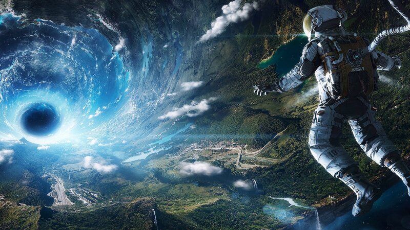 Astronaut Falling into Wormhole — Blue, Dramatic, Digital Art