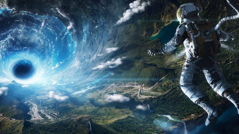 Astronaut Falling into Wormhole — Blue, Dramatic