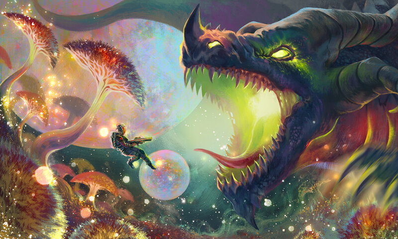 Astronaut Fighting Dragon