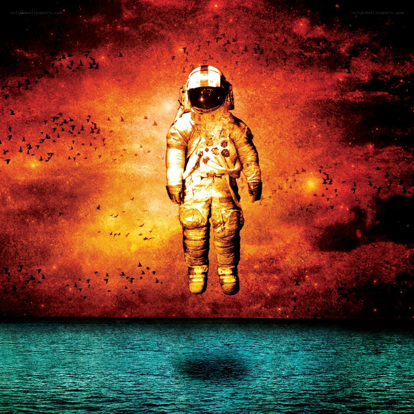 astronaut floating above water