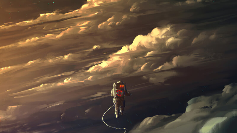 Astronaut Floating in Clouds