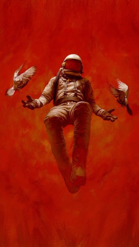 Astronaut Floating in Red