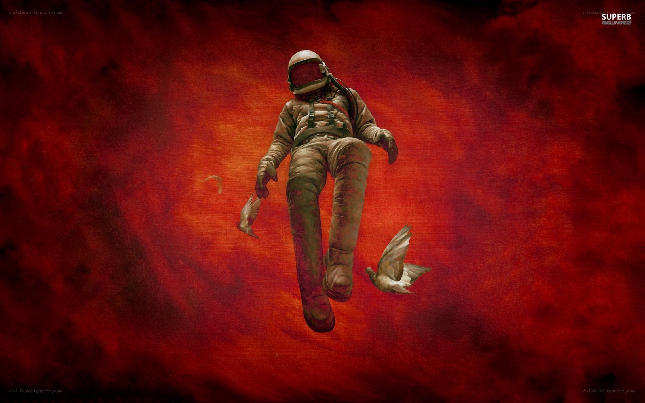 astronaut floating in red void