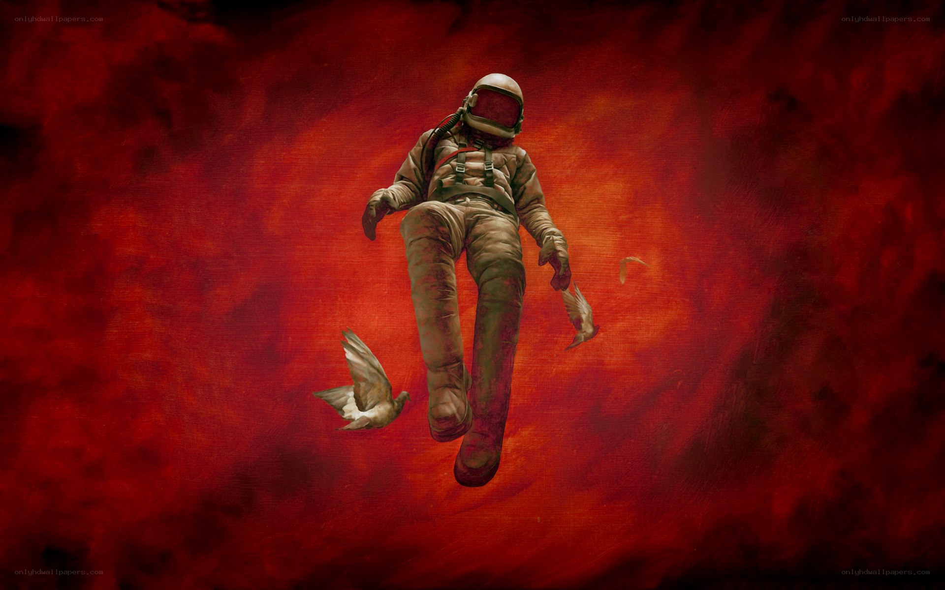 astronaut floating in red void