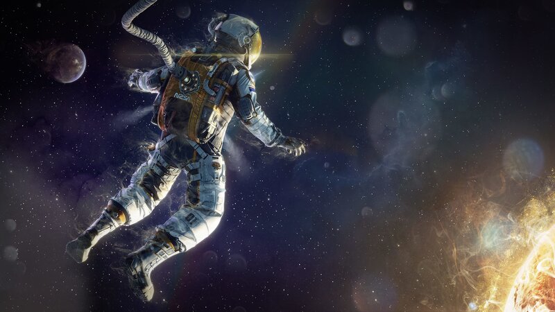 Astronaut Floating in Space — Black, Dramatic, Digital Art