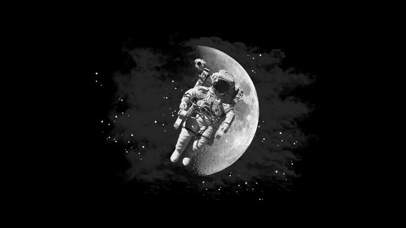 Astronaut Floating in Space — Black, Dramatic, Night, Digital Art, Moon