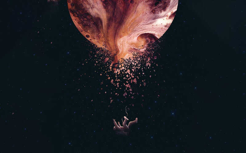Astronaut Floating in Space — Black, Dramatic, Night, Digital Art, Planet