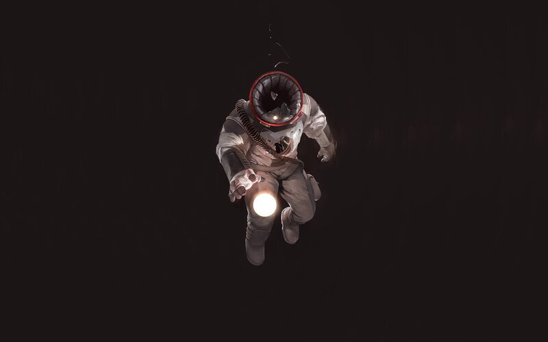 Astronaut Floating in Space — Black, Dramatic, Night, Digital Art, Space Suit