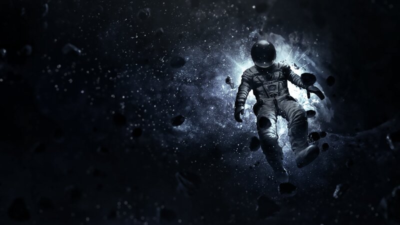 Astronaut Floating in Space — Black, Dramatic, Night