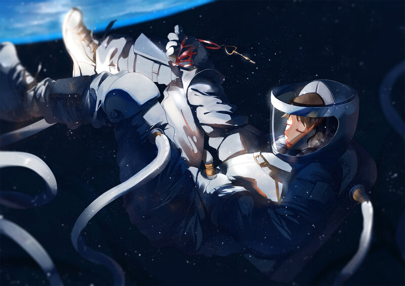 Astronaut Floating in Space — Blue, Dramatic, Digital Art, Space Suit