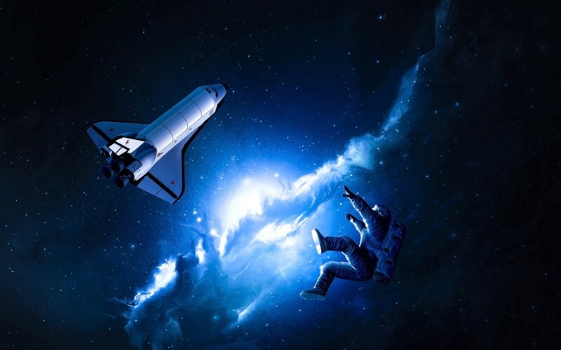Astronaut Floating in Space — Blue, Dramatic, Night