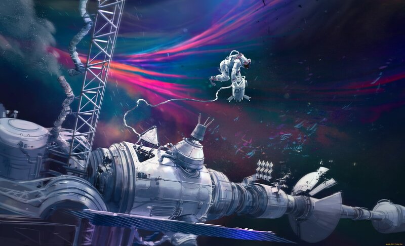 Astronaut Floating in Space — Purple, Dramatic, Night