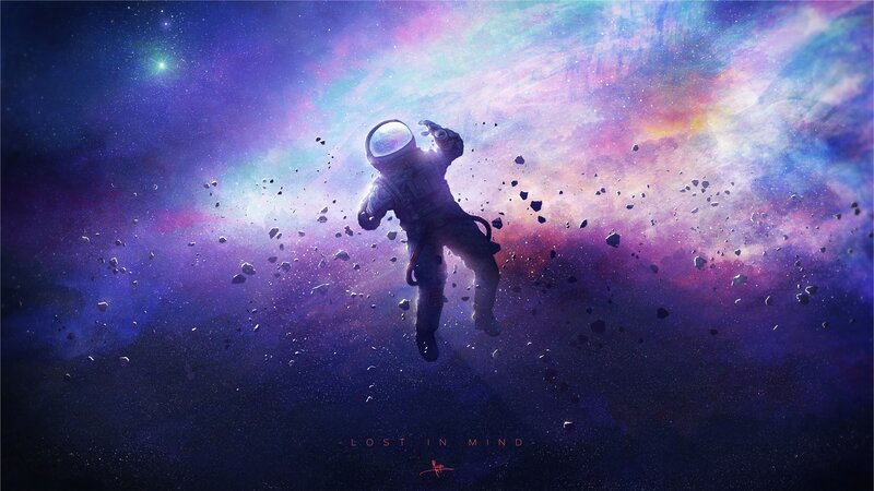 Astronaut Floating in Space — Purple, Dramatic