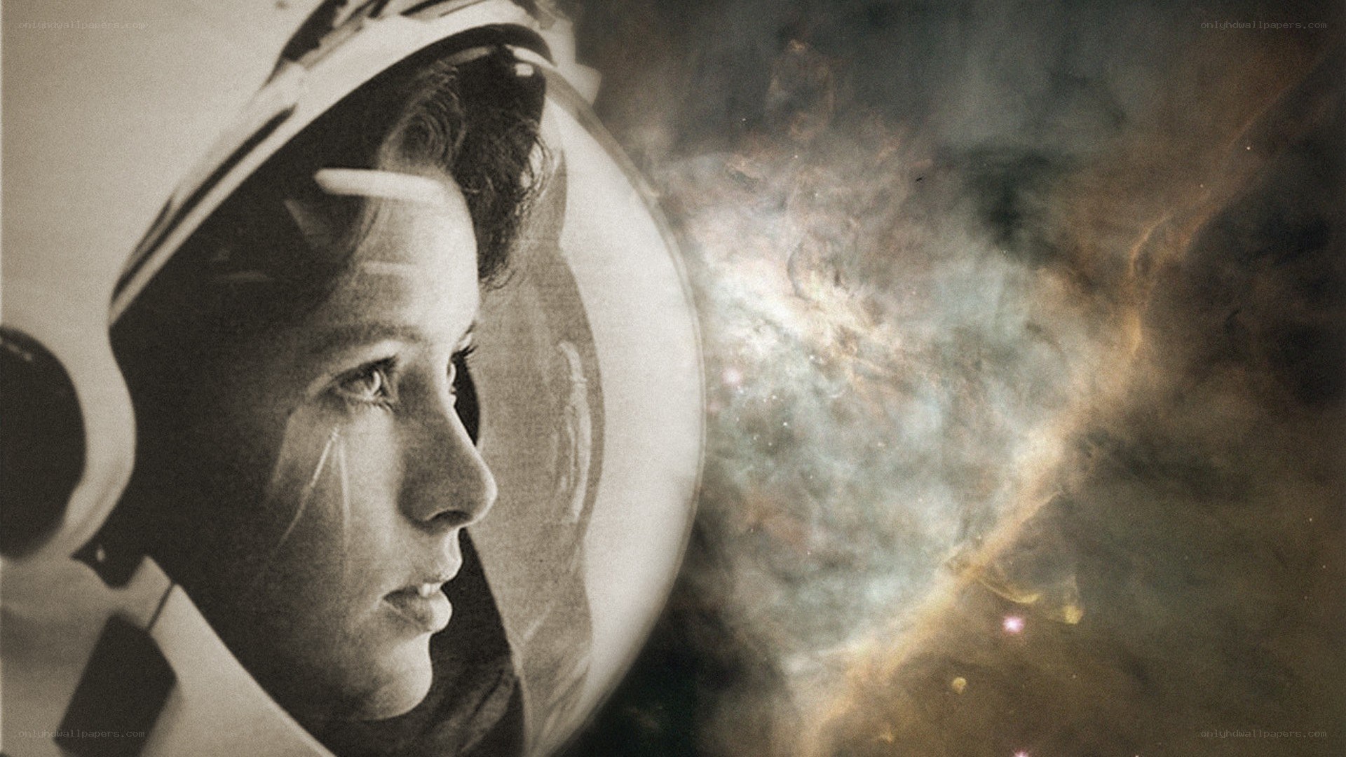 astronaut gazing at nebula
