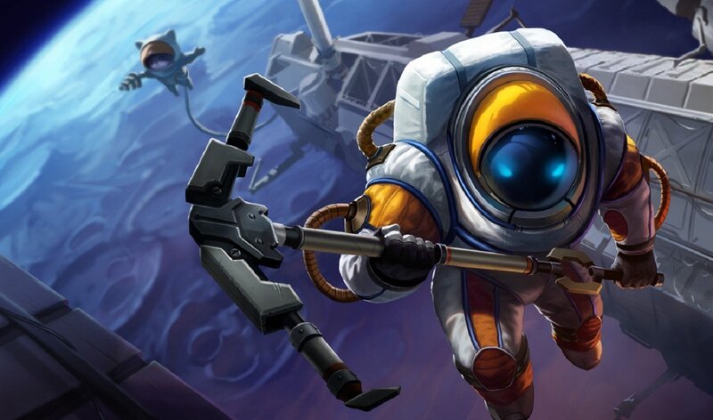 Astronaut Holding a Hammer — Blue, Dramatic, Digital Art
